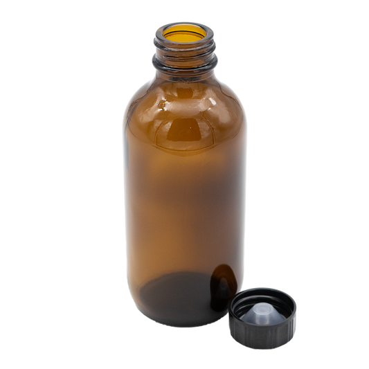 Winchester glazen fles (128ml/4oz amber) met R3/24 ureum polycone gevoerde dop