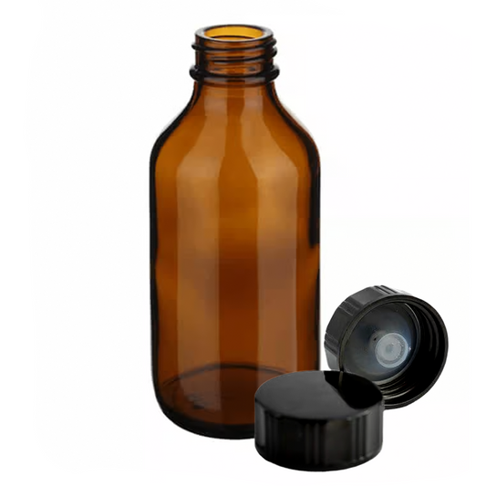 Winchester glass bottle (128ml/4oz amber) with R3/24 urea polycone lined cap